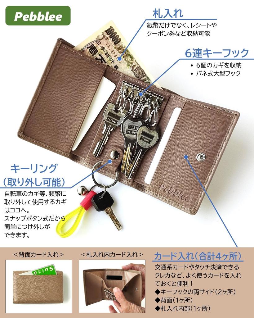 Pebblee Set da 6 Portachiavi, Porta Carte, Porta Pass, Portafoglio in Vera Pelle da Donna con Portachiavi Staccabile (Beige Fumé)