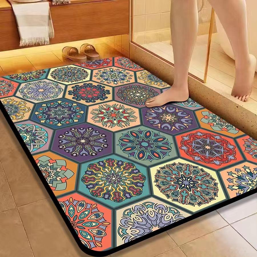 American Flower Diatom Mud Floor Mat, Bathroom Non-Slip And Dirt-Resistant Absorbent Floor Mat, Toilet Quick-Drying And Easy To Take Care Of