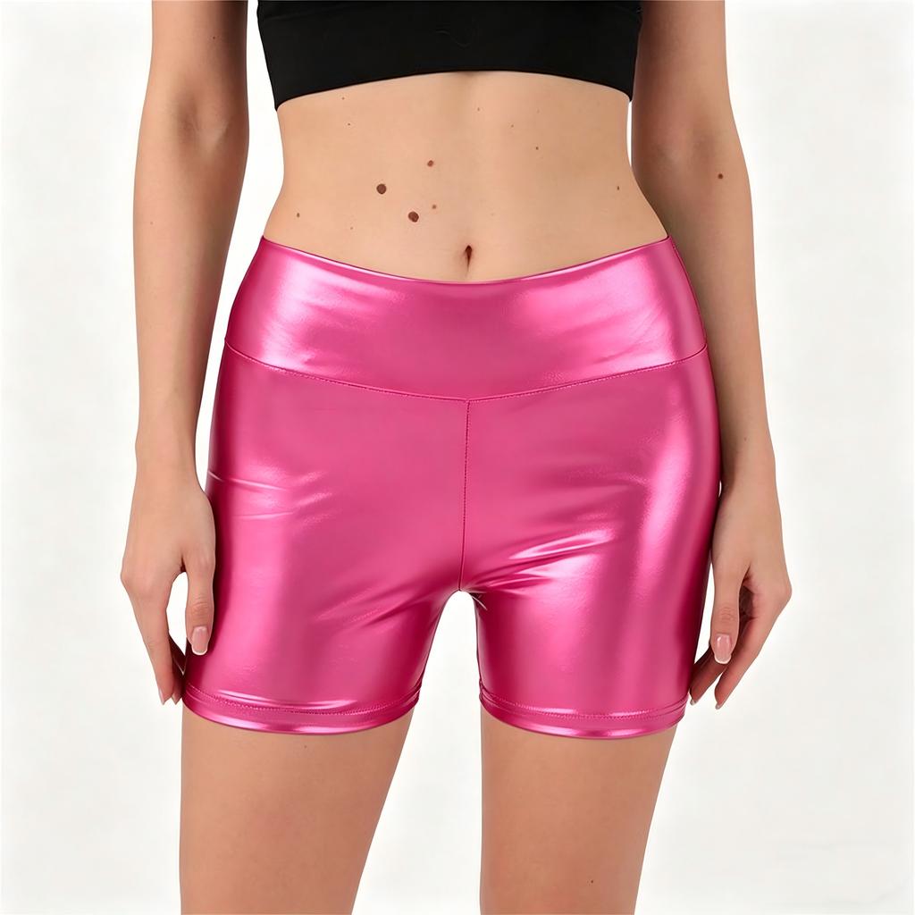 Shorts de Yoga Extensibles Taille Haute pour Femmes Aspect Brillant Shorts de Sport Biker pour Tenue de Sport Danse Course à Pied Vélo