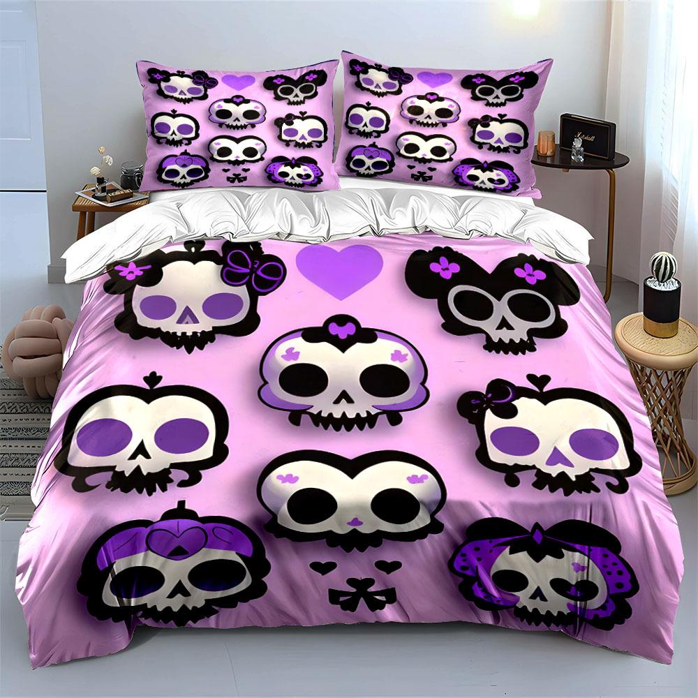 Purple Skull Pattern Bedding Set Bedding Duvet Cover Set Duvet Cover Pillowcases (1 * Duvet Cover 2 * Pillowcases, without duvet insert)