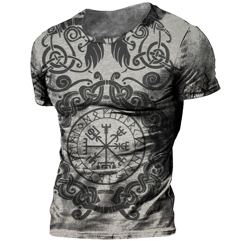 Vintage Viking Tattoo 3D Print Pánske tričko Letné Viking Odin Crew Výstrih Voľný Krátky rukáv Ležérne Topy Tričká Tričká nadmernej veľkosti