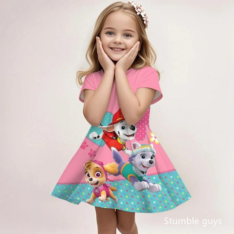 Summer Casual Beach Sundress Girls Paw Patrol Cute Cartoon Print Fashion Soft Lightweight 110
