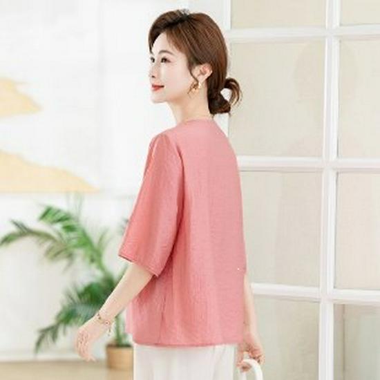 2026 Elegant Chinese Style Summer Mid-Sleeve Shirt for Middle-Aged Women 5XL