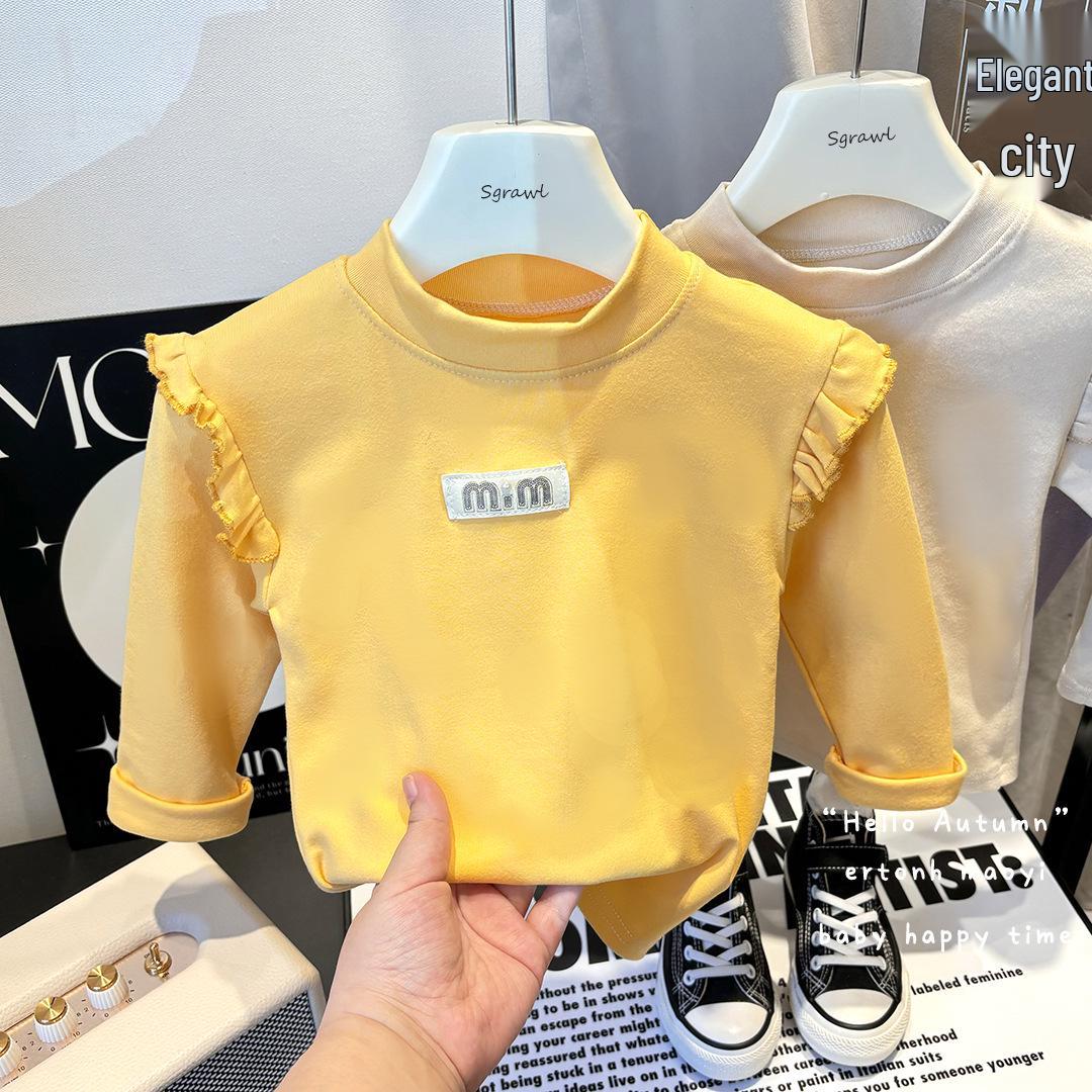 

Девочки Осенне-Зимний Вельветовый Топ с Рукавами-Крылышками - Корейский Стиль Полувысокая Горловина для Девочек Среднего и Старшего Возраста 80cm