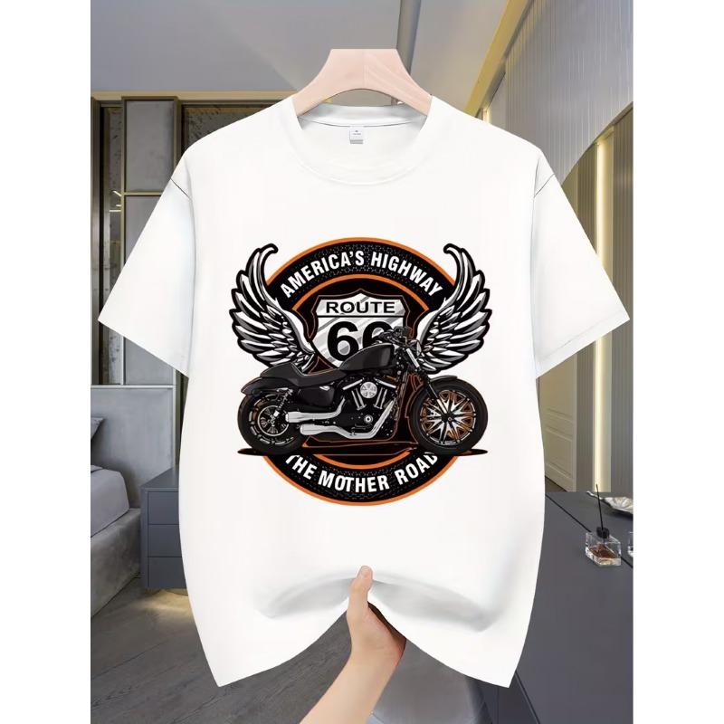 Europäische Größen Herren Freizeit Kurzarm T-Shirt | Sommer Atmungsaktives Rundhals T-Shirt mit Geometrischem Motorradmuster