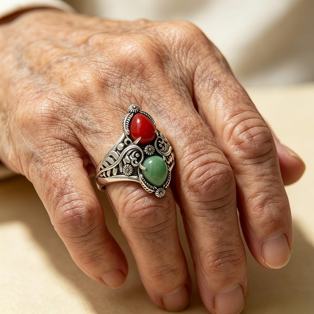 925Silver Women's Vintage Bohemian Style Inlaid Ring2A beautiful turquoise is suitable for daily wear, Valentine's Day gifts, parties, holidays,