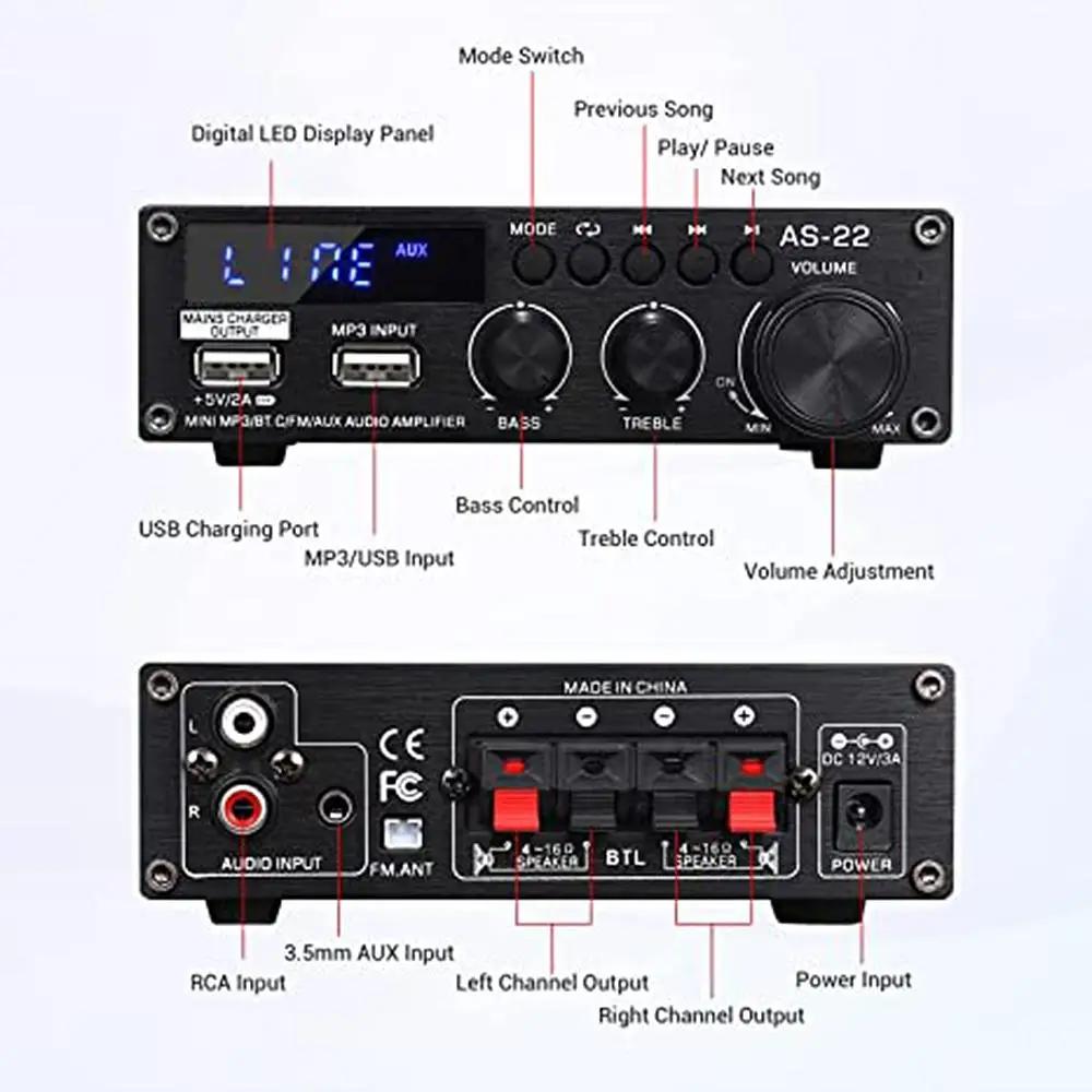 AirAux AS-22 Mini Hi-Fi Digital 900W bluetooth Wireless Power Amplifier Car Home Audio Amp Subwoofer Speakers FM AUX MP3