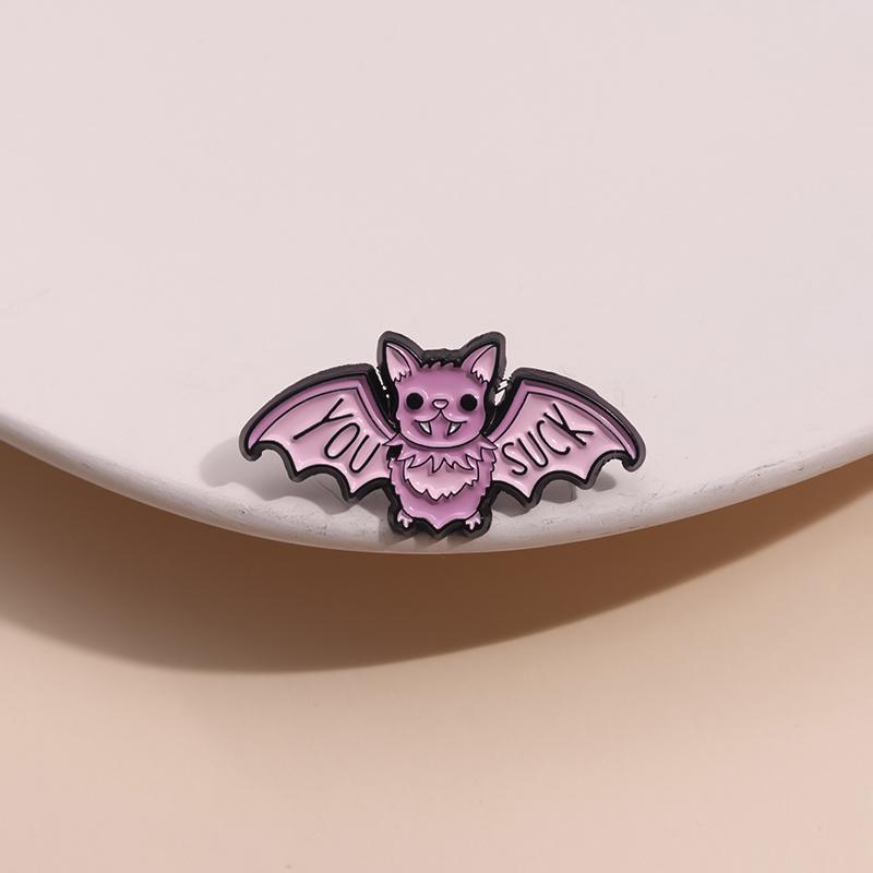 Halloween Bat Enamel Pins Custom You SUCK Brooches Lapel Badges Cartoon Animal Jewelry Gift for Friends