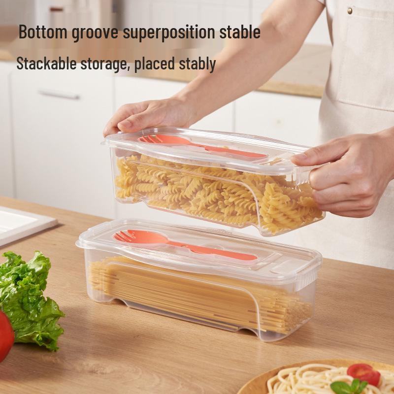 Transparent Large Capacity Microwaveable Noodle Box with Fork, Spoon, and Lid for Pasta, Fruit, or Veggie Storage