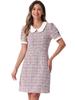 Allegra K Women's Tweed Dress, Peter Pan Collar, Puff Sleeves, A-Line, Mini Dress, Pink, Size L