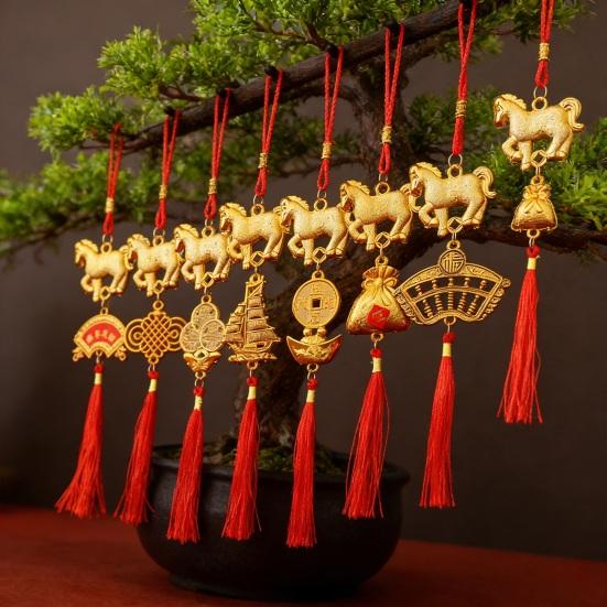 Chinese New Year Decorations 2026 Year of Horse Lucky Feng Shui Charm Zodiac Horse Hanging Tassel Pendant for Fortune Wealth Success Home Car Bonsai