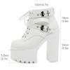 Gdgydh Women'S Solid Color Block Heeled Boots Buckle Strap Fashion Goth Lace Up Dress Boots For Party Back Zipper Ankle Boots