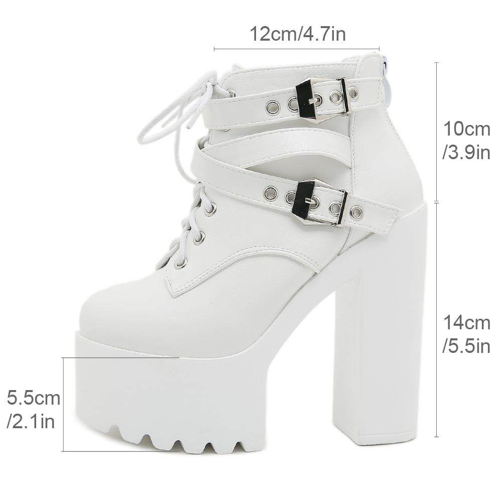 Gdgydh Women'S Solid Color Block Heeled Boots Buckle Strap Fashion Goth Lace Up Dress Boots For Party Back Zipper Ankle Boots