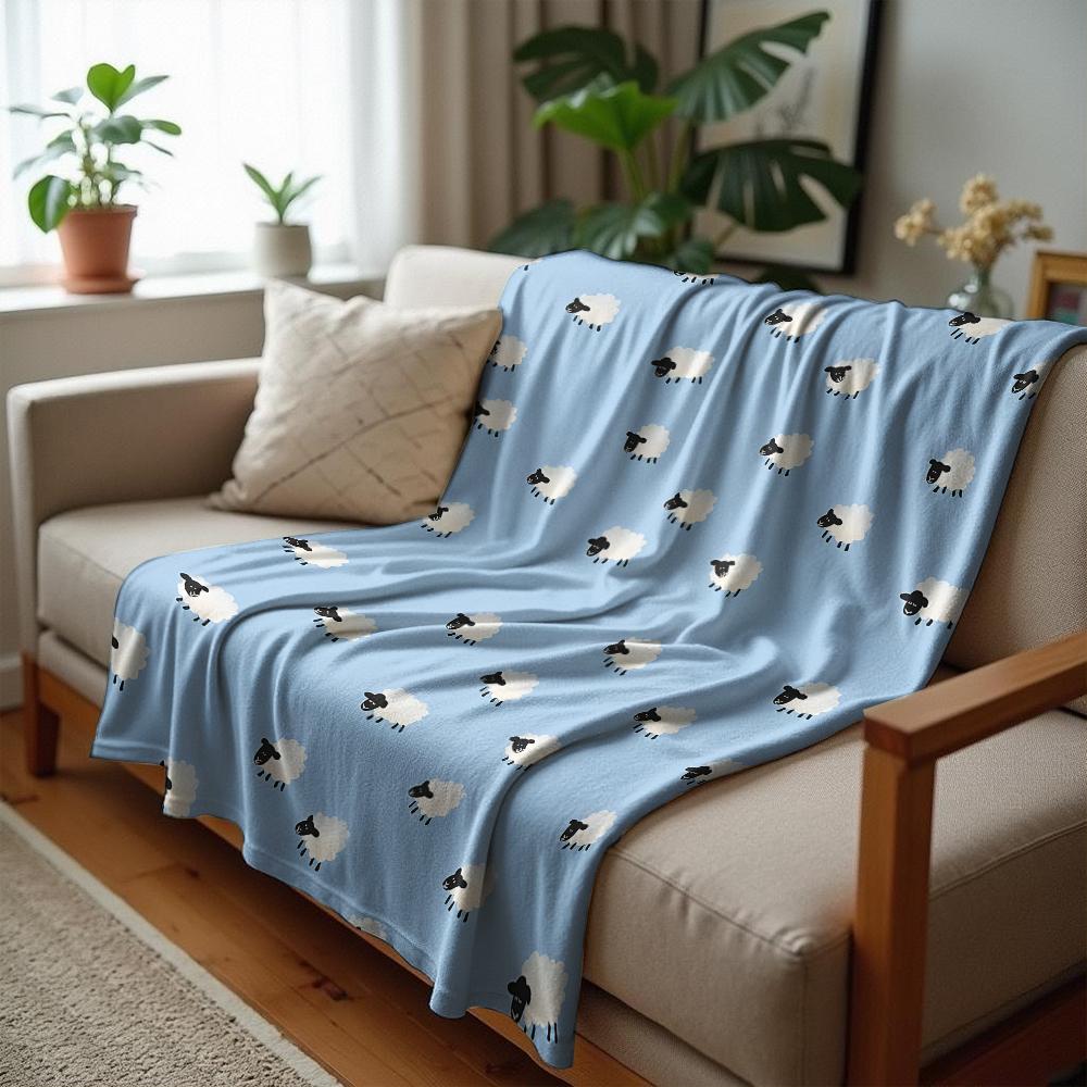 Light Blue Polka Dot Bow Soft Flannel Blanket Breathable Warm Throw for Office Car Sofa Kids Room Birthday Xmas Gift