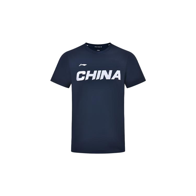 Li Ning T Shirts Men's Ink Blue Crew Neck Moderate Straight Fit AHSS983-1