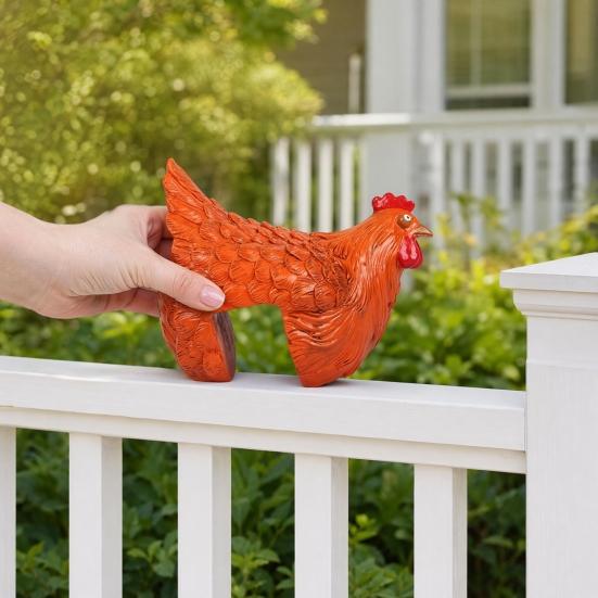 Ornamento de Cerca em Forma de Galinha, Resina com Textura de Pena 3D, Figura de Galinha Gordinha Fofa para Casa Jardim Fazenda Pátio Quintal