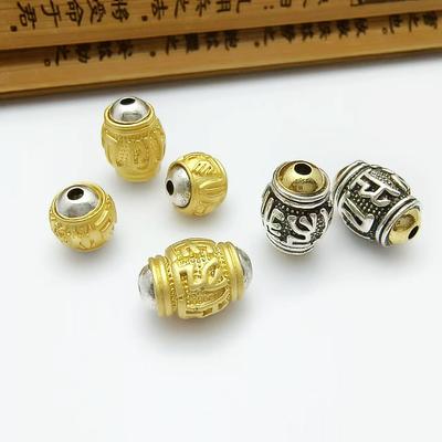 Perline di mantra a sei parole in argento tibetano e oro opaco per gioielli e braccialetti buddisti fai da te