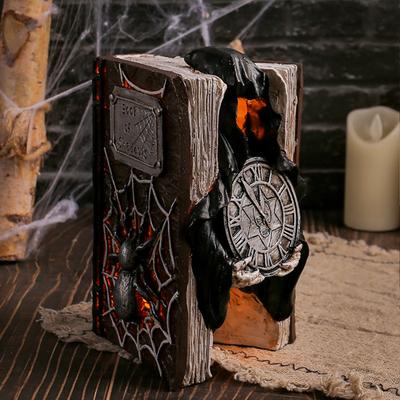 Halloweenová Pryskyřičná Dekorace Model Ducha s Knihou Lebka Falešná Kniha Dekorace Police na Knihy Halloweenová Lebka Kniha Gotická pro Domov Párty Festival Dárek