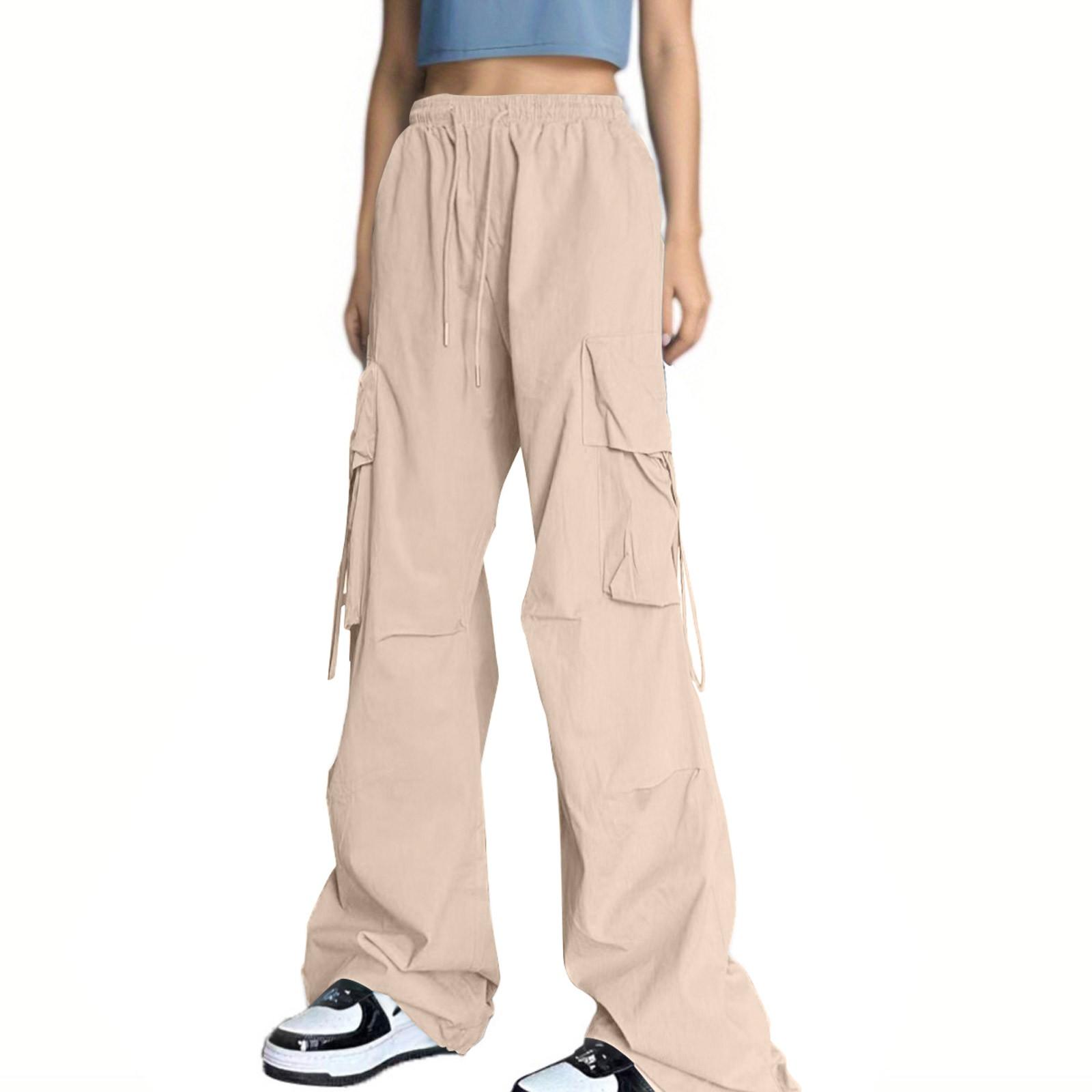 

20/5000 Women s Fashion Casual Wide-leg High-waisted Cargo Pants Multi-pocket Pants XL хаки