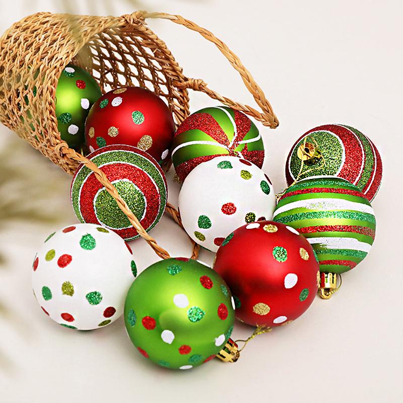 Christmas 2025 Pendant Festival Decorations Hand Drawn Home Party Decor Polka Dot Pattern Celebration Glitter Exquisite 12pcs/Box