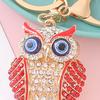 Keychain Pendant 3D Cartoon Owl Design Sparkling Rhinestones Inlaid Enamel Wings Key Chain with Lobster Clasp Key Ring Bags Accessories