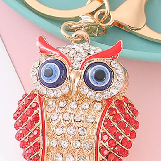 Keychain Pendant 3D Cartoon Owl Design Sparkling Rhinestones Inlaid Enamel Wings Key Chain with Lobster Clasp Key Ring Bags Accessories