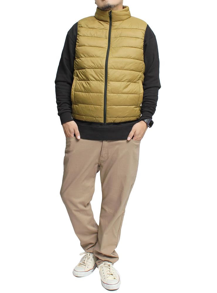 One Colors Padded Down Size Beige Men's Vest, Nylon, Water-Repellent, Photothermal, Stand-Up Jacket, LL, (18)