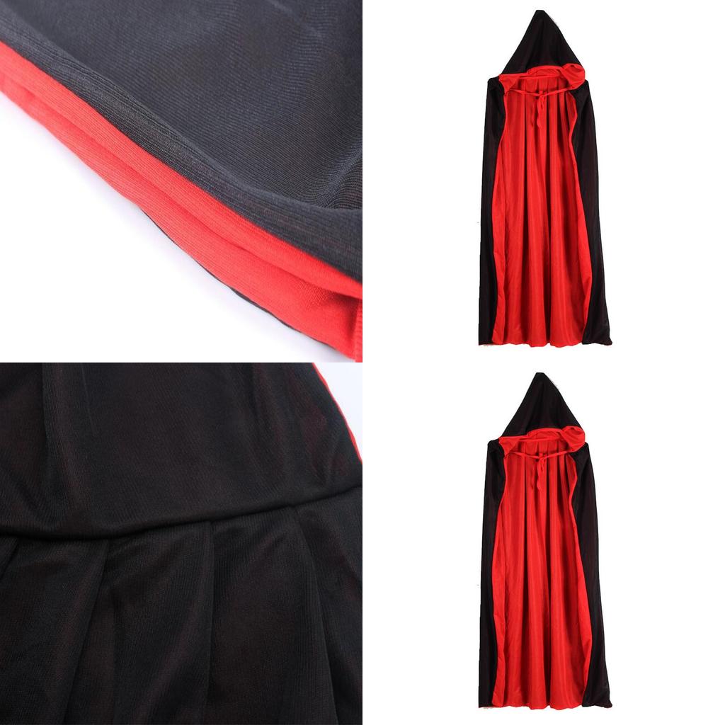 Halloween Vampire Cloak Hooded Cape For Adult And Kids Reversible Black And Red Cosplay Costume