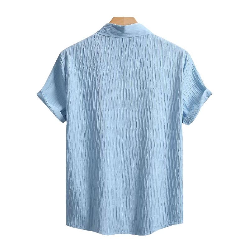 Spring Summer New Men's Solid Color Short-sleeved Shirt Cardigan Lapel Beach Fashion Shirt Men