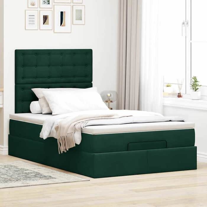 Maison Exclusive - Cadre de lit ottoman avec matelas vert foncé 120x200 cm velours