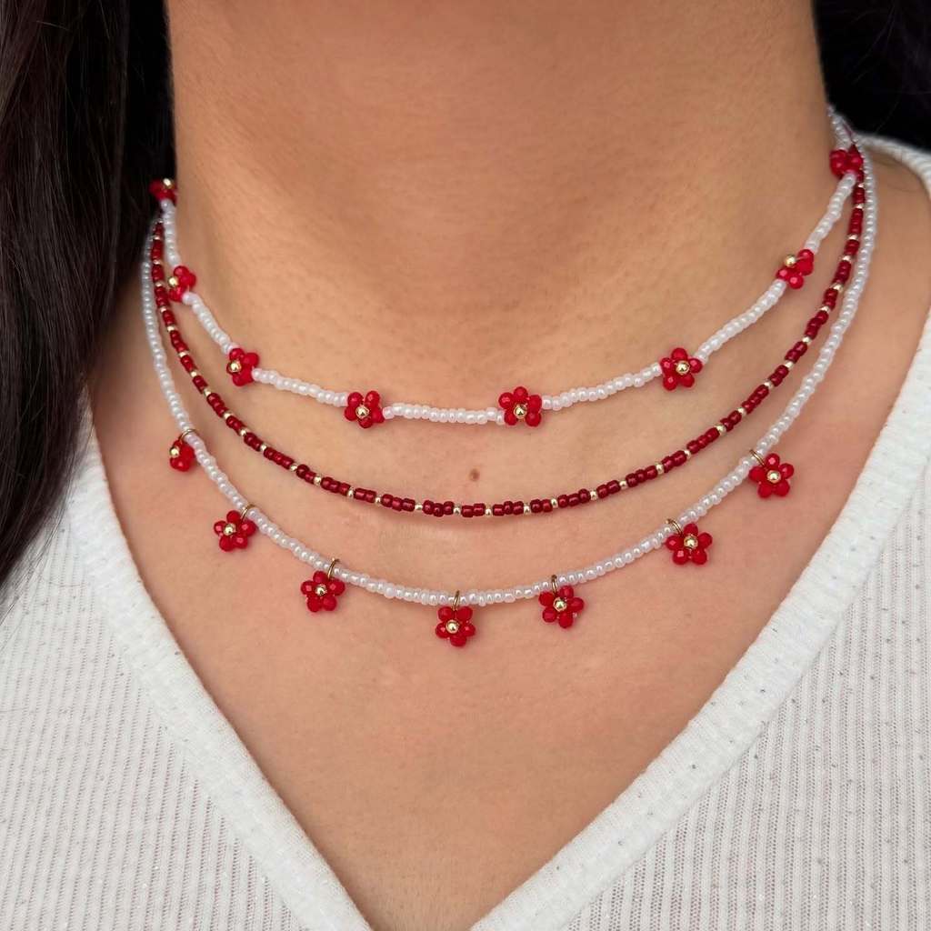 Boho Floral Beaded Necklace For Women Handmade Multilayer Summer Accessory