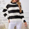 Damski sweter w paski, luźny i swobodny, pulower z długim rękawem, dzianinowy top z okrągłym dekoltem