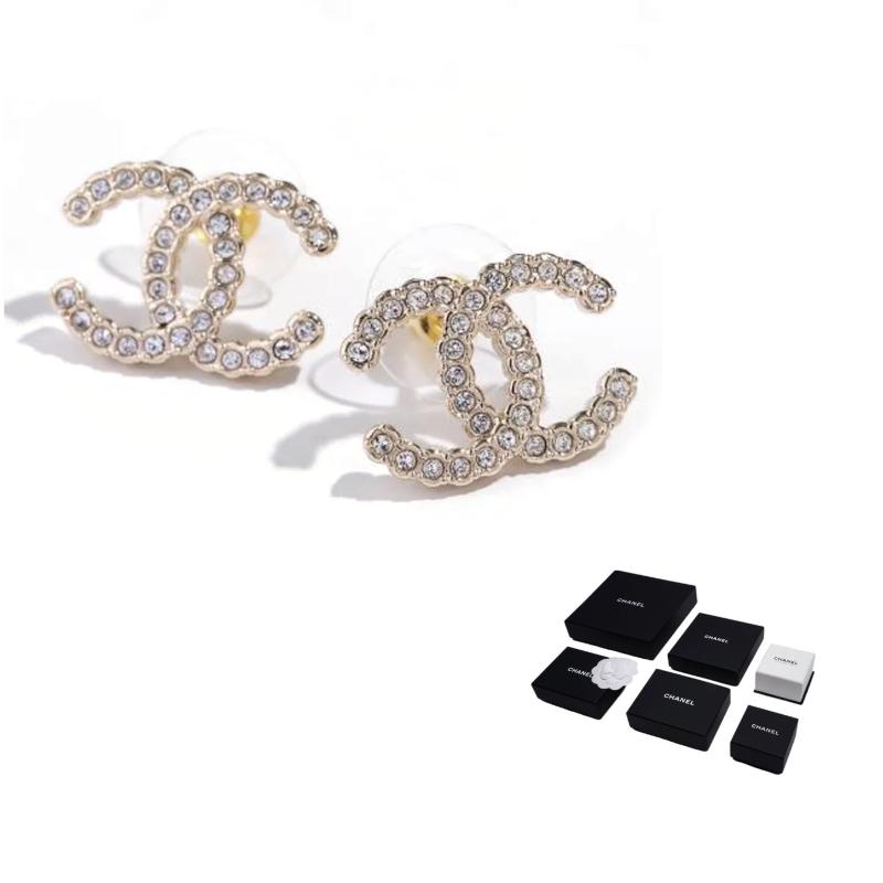 CHANEL Classic Double C Pave Design Metal Earrings Women's Gold