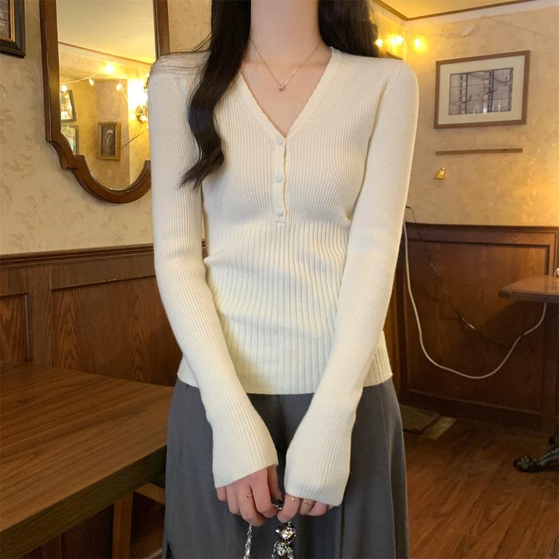 Autumn design button-neck knitted sweater women's inner pit strip bottoming sweater slim and thin