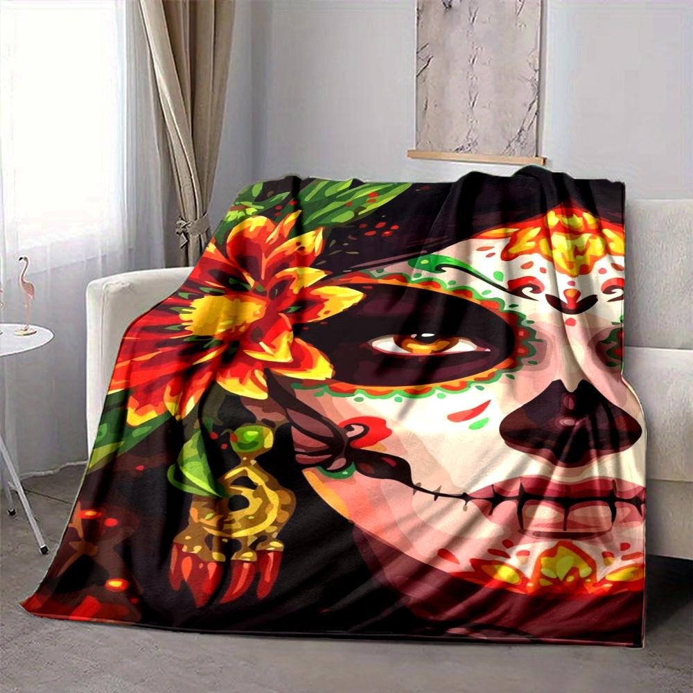 1pc Day of the Dead Mask Blanket Lightweight Flannel Blanket Throw Blanket For Sofa, Bed, Travel, Camping, Livingroom, Couch, Chair, And Bed yy2509026