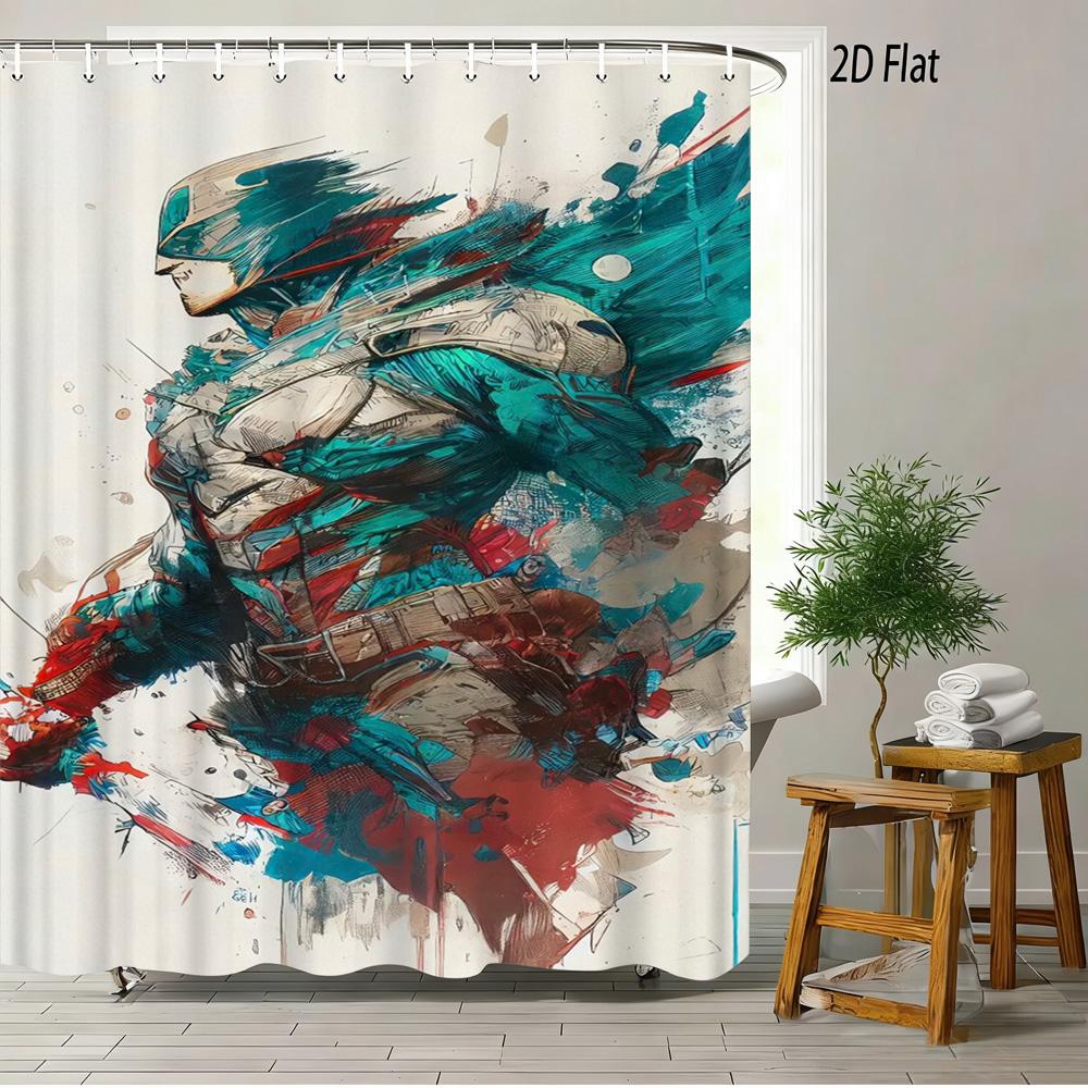 Batman Comic Book Battle Scene Waterproof Shower Curtain, Superhero Bathroom Decor With Kraak Sound Effect For Fans