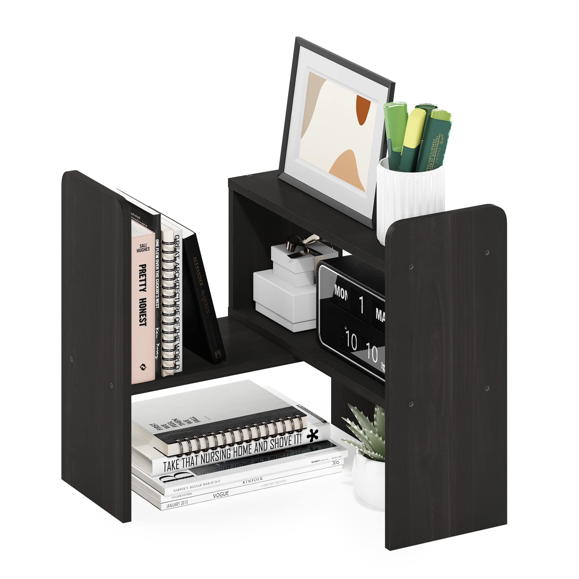 

Furinno Classic Desktop Tabletop Multipurpose Small Item Easy Compact Japanese Organizer, Storage, Bookstand, Organizer, Shelf, Espresso, Assembly,