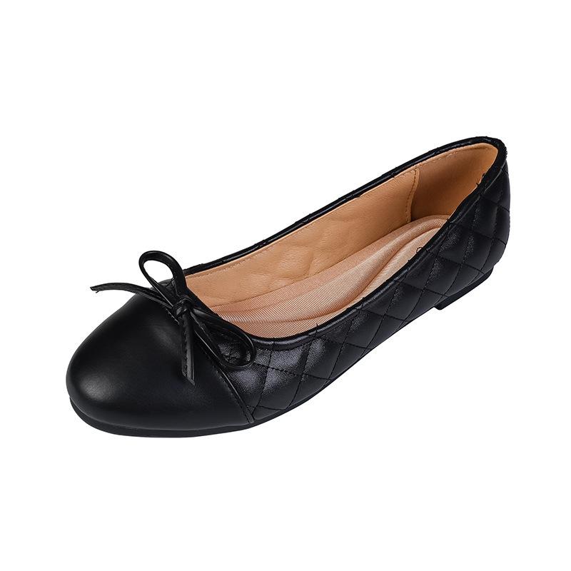 Fashion 41-43 Big Size Bowtie flat shoes woman round toe crystal glitter slip on loafers soft bottom bow ballet flats ladies OL shoes