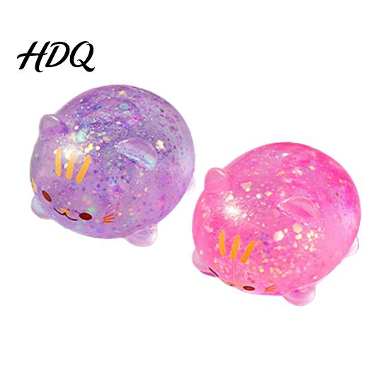 Portable Stress Ball 1/2/3Pcs Mini Cat Squeeze Toy Relief Clear Glitter Kitten Decompression Sugar Sensory Fidget Party Favors Anti-stress