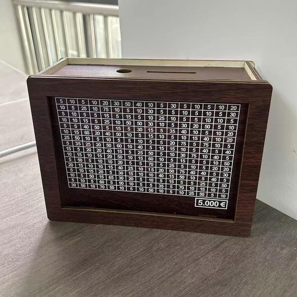 Pușculiță din lemn, 1000, 2000, 3000, 5000, 10000 de euro, cutie de bani, seif de economii, provocare, depozitare de numerar