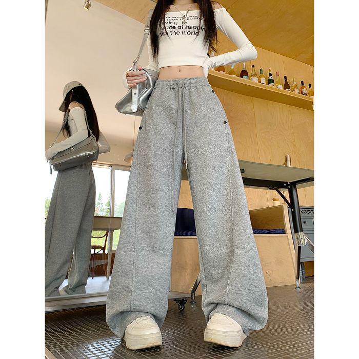 

Women s Curved Blade Loose Drapey Wide-Leg Sports Pants - Plus Size, Slimming, Spring & Autumn Casual Double Extra Large светло-серый
