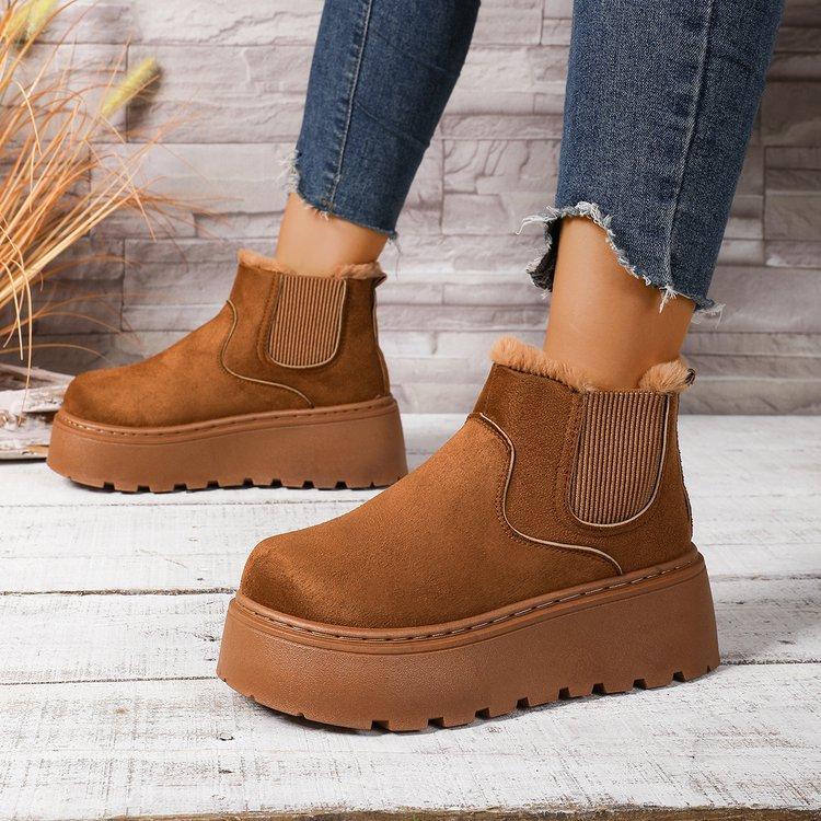 Women's One Foot Stirrup Large Size Soft Sole Winter Warm Anti-slip Fur One Snow Boots Padded Lined Ankle Boots Anti-slip Sports Cotton Boots