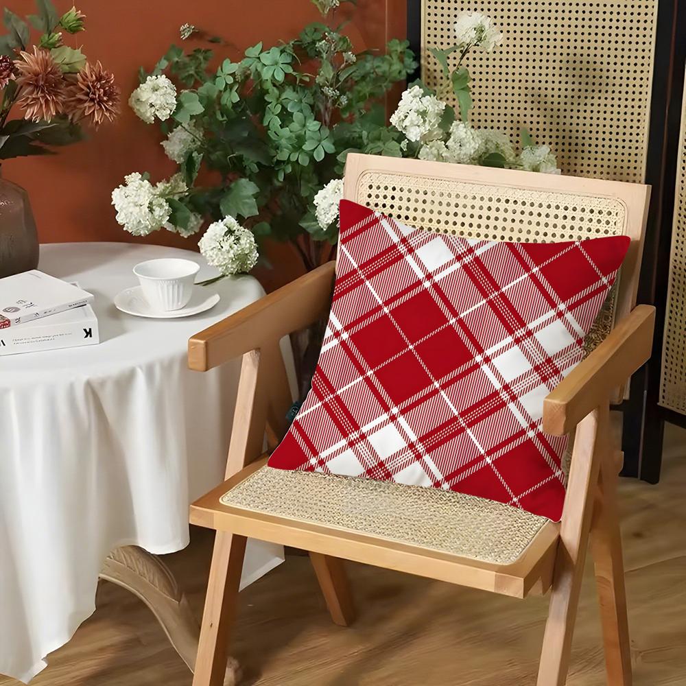 Fashion Red Plaid Cushion Cover Silky Short Plush Invisible Zipper Dustproof Sofa Pillow Case for Home Decor