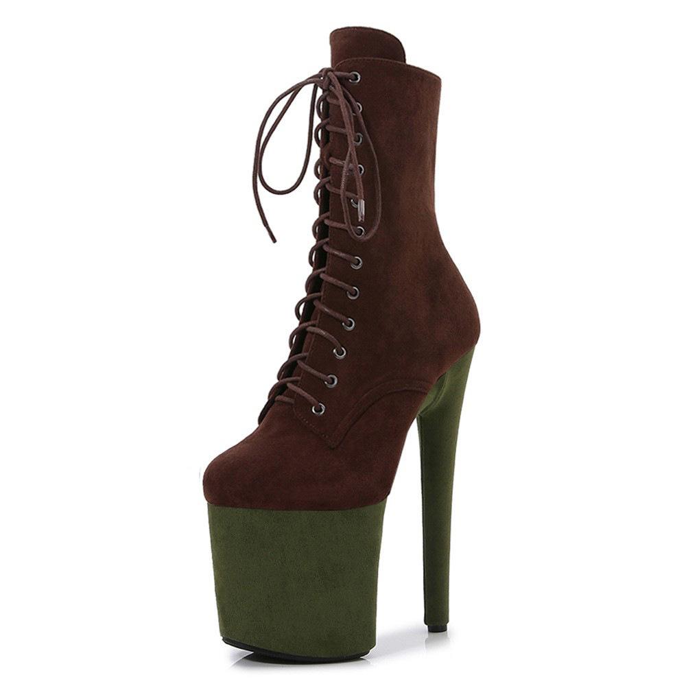 Women's 20cm High Heel Pole Dance Boots - Suede, Platform, Round Toe, Low Boot for Runway & Nightclub 28Color