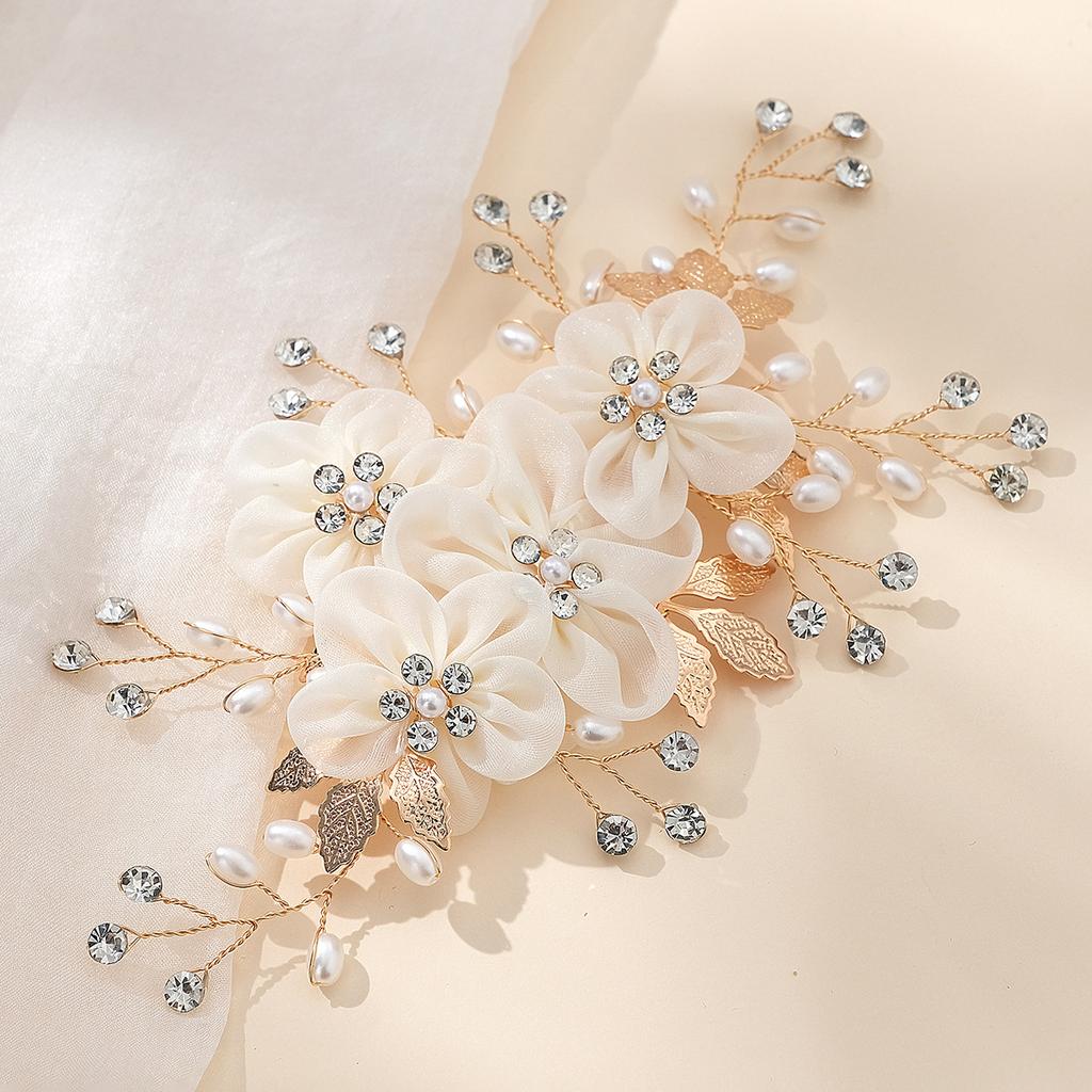 White Silk Flower Hairpins Gold/Silver Color Alloy Leaf Hairclips for Bride Wedding Party Hair Jewelry Women Elegant Headpieces