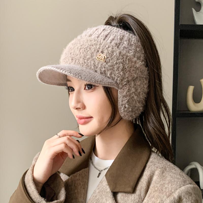 Új Női Nyúlszőr Téli Sapka Plüss Szőrrel Bélelt Meleg Sapkák Nőknek Alkalmi Téli Kötött Sildes Sapka