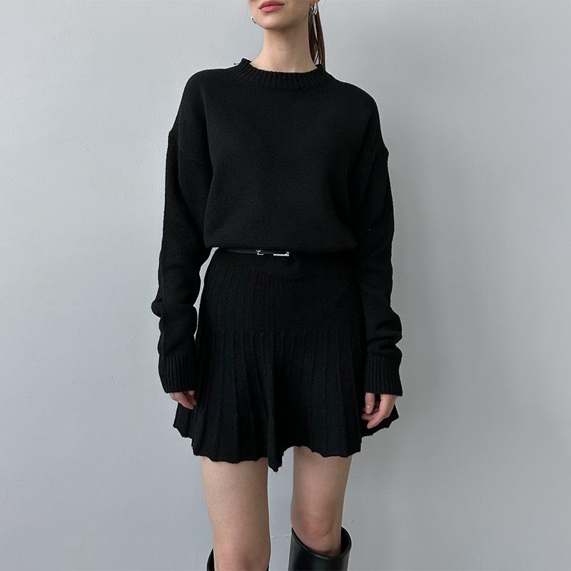 2025 Autumn European & American Round Neck Knit Set: High Waist Short Skirt