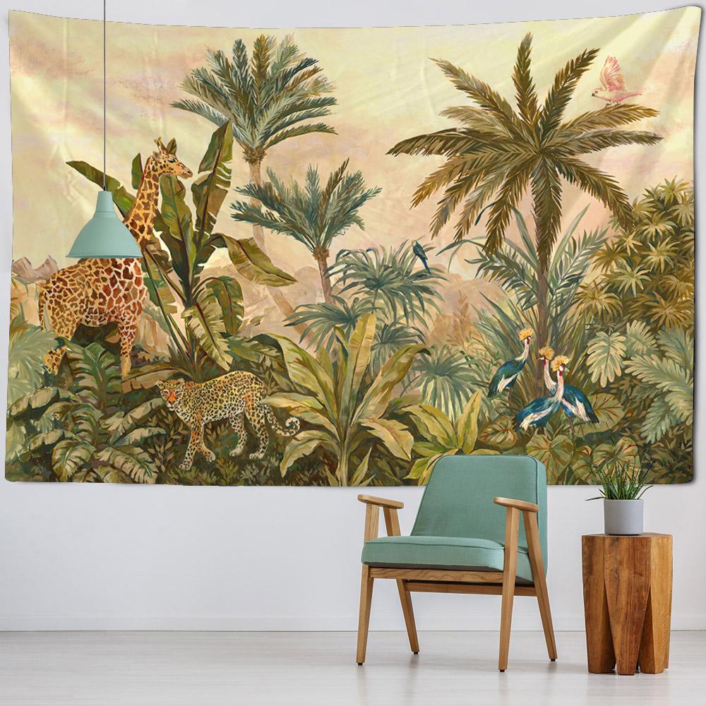 Tropical Plant Leaf Tapestry, Hippie Animal Bird, Wall Art Blanket, Living Room and Bedroom Decoration, Hanging Home Decoration