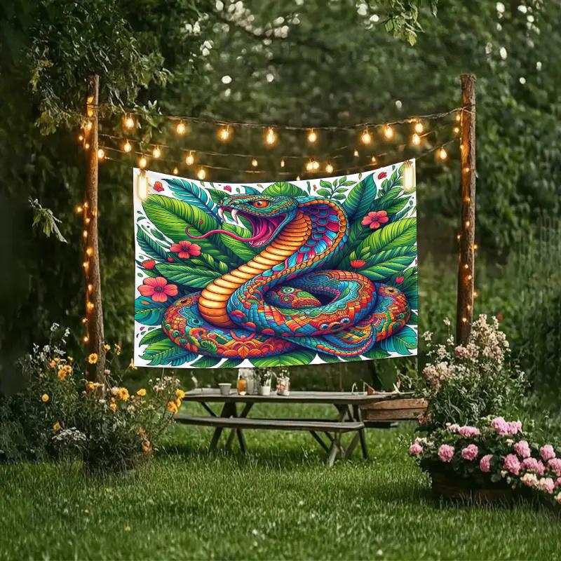 Snake Coils Around The Flower Bed Digital Printing Polyester Wall Tapestry Suitable For Use In Living Rooms Bedrooms Bars Party