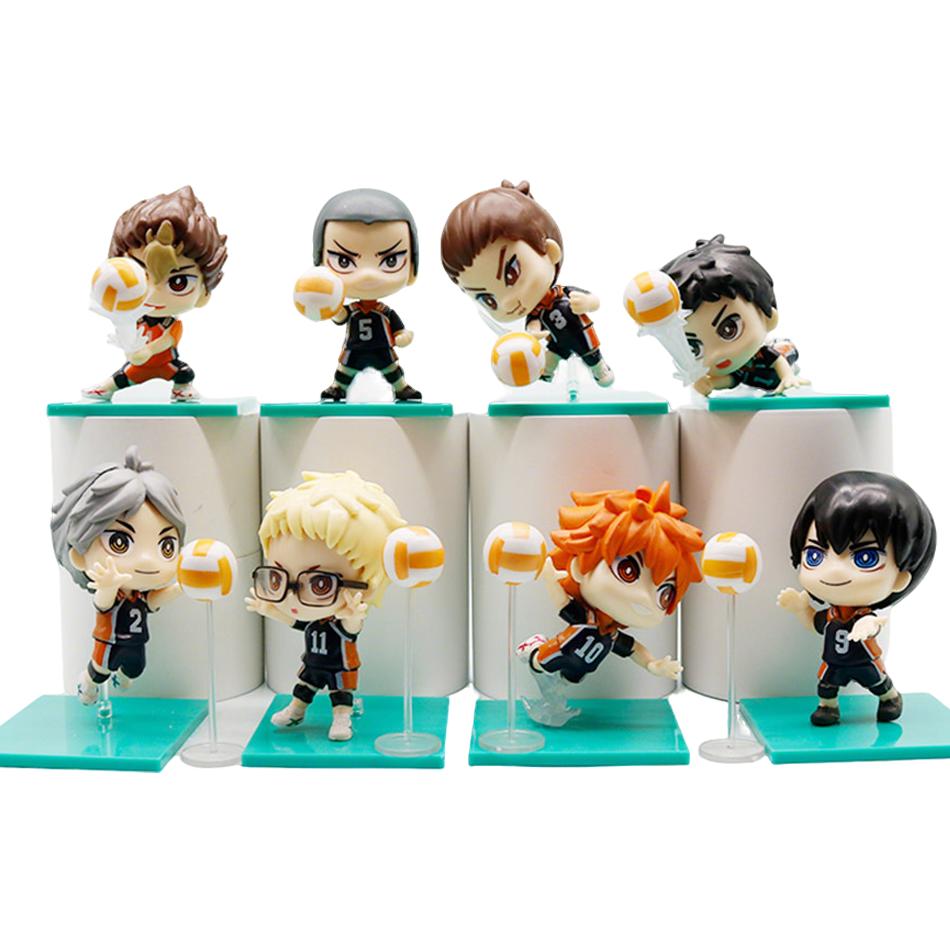 8 Pièces Haikyuu Figurines Multi-personnages Mignon Anime Décor de Bureau Modèle de Collection Jouets Cadeaux pour Enfants Support